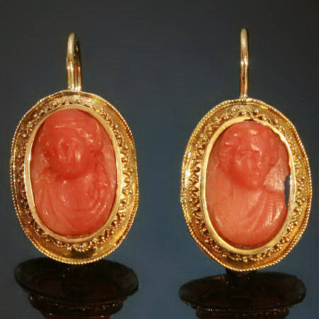 Golden Victorian C Cameo Earrings In Neo Etruscan Style Images Golden Victorian C Cameo Earrings In Neo Etruscan Style Image 1 Of 2