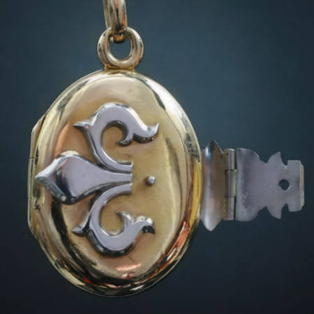 gold locket platinum lily victorian french yellow motif hinges solid adin