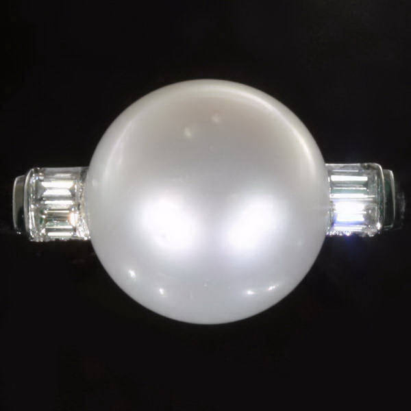 Big South Sea pearl diamond platinum engagement ring