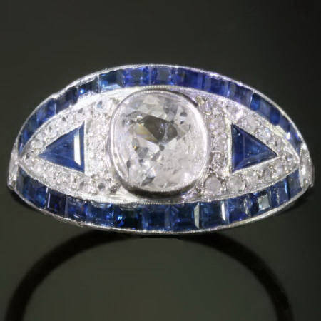 sapphire and diamond ring. Art Deco diamond and sapphire