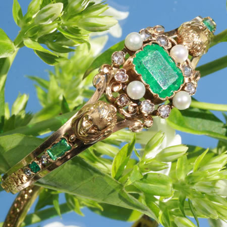 Victorian emerald pearl bangle Bapst Falize
