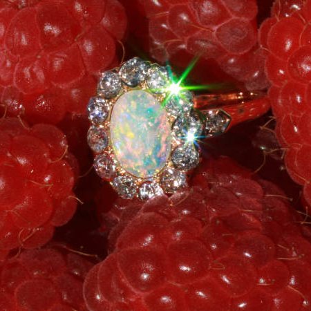  Victorian engagement ring with brilliant cut diamonds and opal 