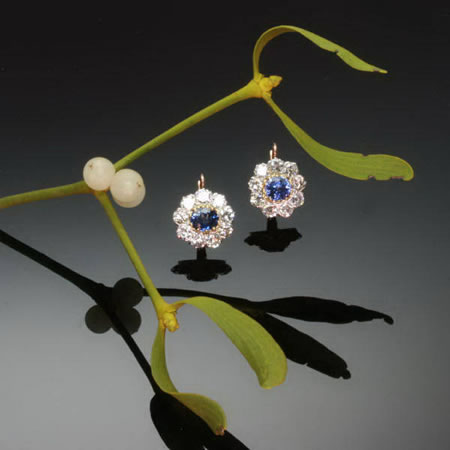 Jaren vijftig cluster diamant en saffier oorbellen