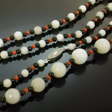 GOLD OPAL ONYX BLOOD CORAL DIAMOND NECKLACE