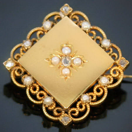 French Victorian rose cut diamond gold brooch