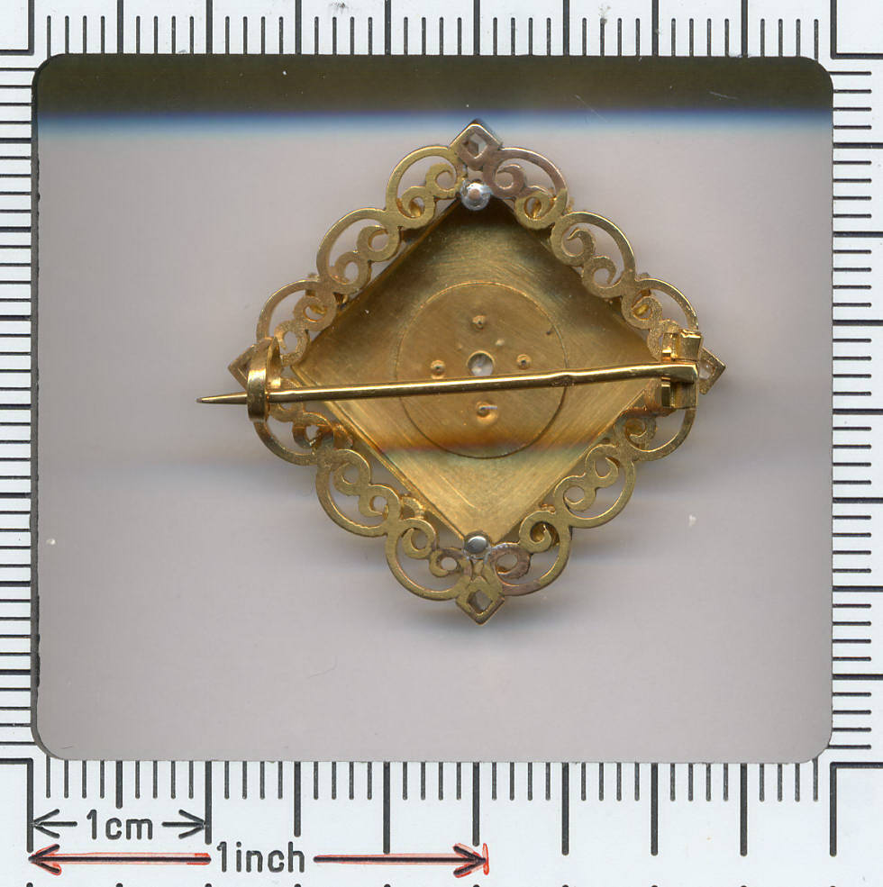 French Victorian rose cut diamond gold brooch