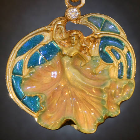 Replica Art Nouveau diamond and enamel pendant