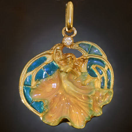 Replica Art Nouveau diamond and enamel pendant