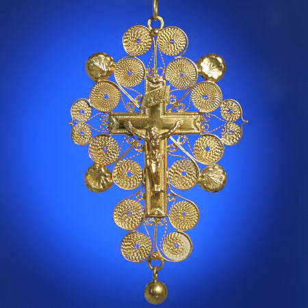 Antique French gold filigree crucifix pendant