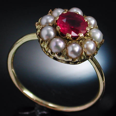 Victorian ruby engagement ring with pearls