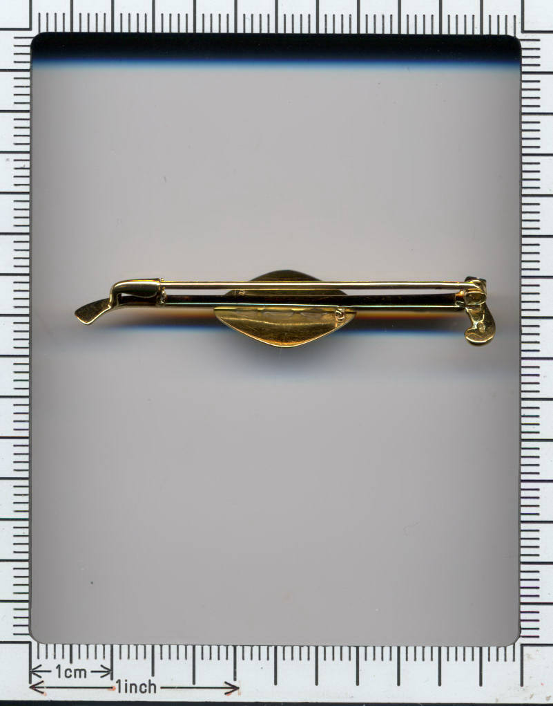 SPORTY 18K ENAMELLED DOG & STICK BAR BROOCH