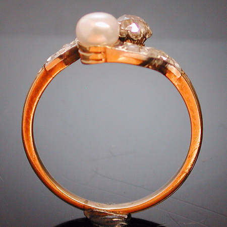 FRENCH 18K/PLT PEARL WITH DIAMONDS RING
