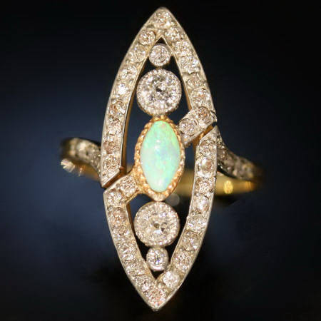 Elegant Victorian diamond opal ring