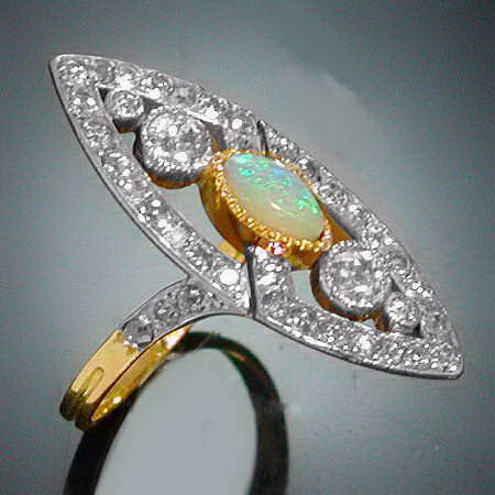 Elegant Victorian diamond opal ring