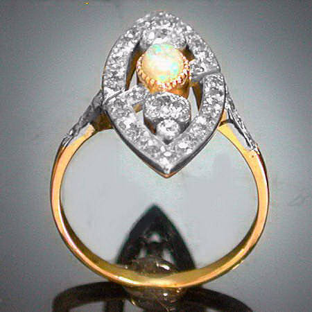 Elegant Victorian diamond opal ring