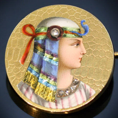 Gorgeous neo-Egyptian enameled pharaoh brooch