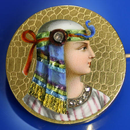 Gorgeous neo-Egyptian enameled pharaoh brooch