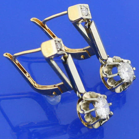 Two-tone gold vintage dangle earrings diamond set