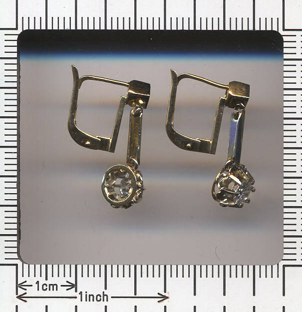Two-tone gold vintage dangle earrings diamond set