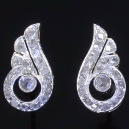 Curly rose cut diamond earrings studs