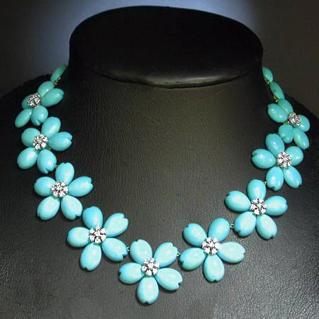 Turquoise and diamonds necklace (07026-4355)