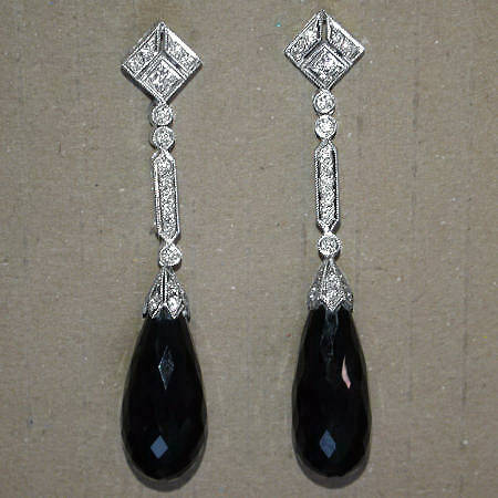 Long hanging diamond earrings with onyx (07026-4386)