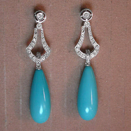 Long hanging diamond earrings with turquoise (07031-4338)