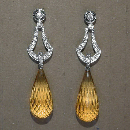 Long hanging diamond earrings with citrine (07031-4343)