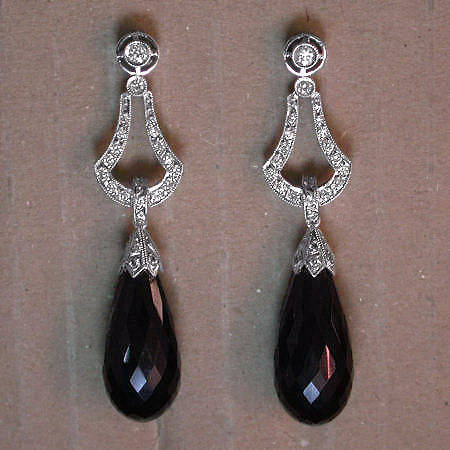 Long hanging diamond earrings with onyx (07031-4345)