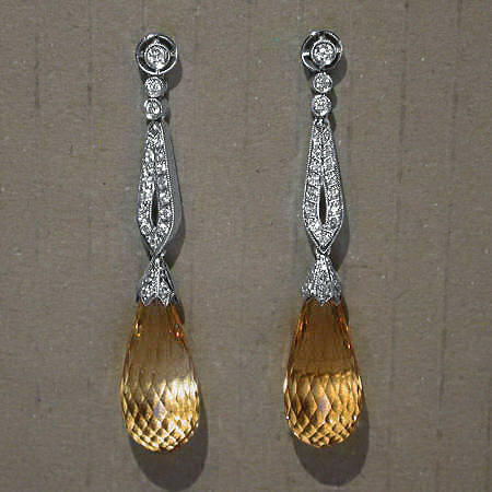 Long hanging diamond earrings with citrine (07031-4350)