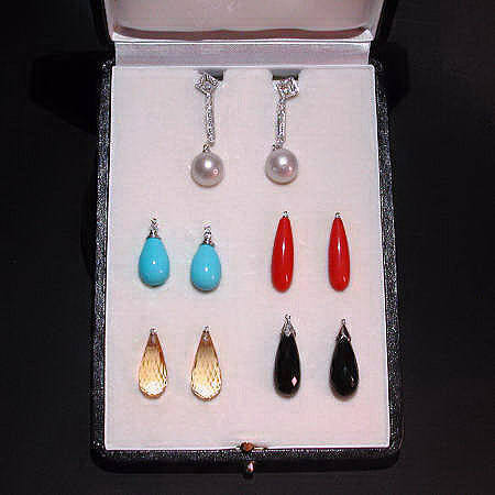Box of pendant diamond earrings to vary with stones (07031-4391)