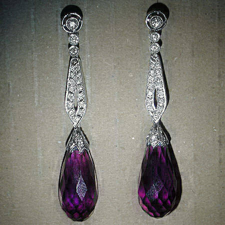 Long hanging diamond earrings with amethyst (07026-4365)