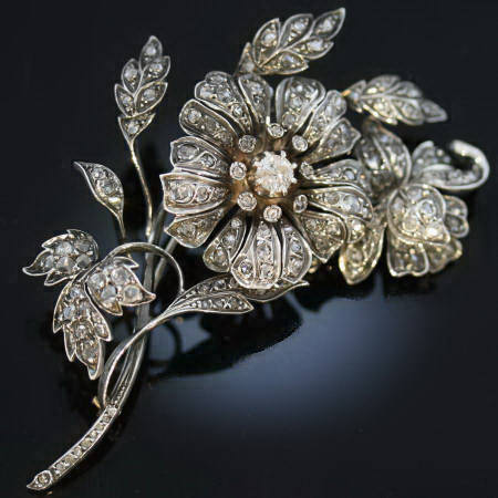 Huge Victorian rose cut diamond flower brooch (image 2 of 6)
