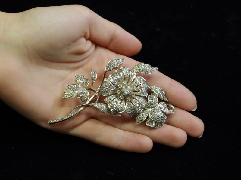 Huge Victorian rose cut diamond flower brooch (image 6 of 6)