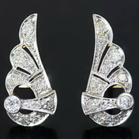 Wing shaped Art Deco diamond ear studs