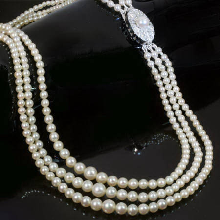 Art Deco 3 strands pearls beaded necklace