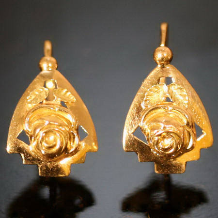 French Art Deco bi-color golden earrings