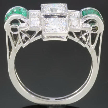 Platinum Art Deco brilliants emeralds engagement ring (image 3 of 5)