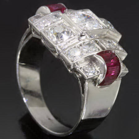 Platinum Art Deco brilliants rubies engagement ring