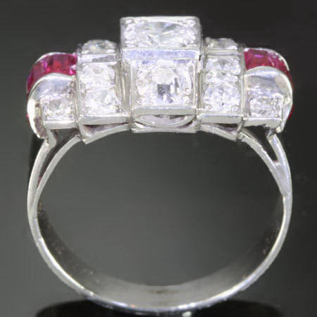 Platinum Art Deco brilliants rubies engagement ring