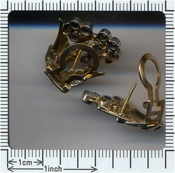 Vintage diamond gold post earrings, birds of paradise