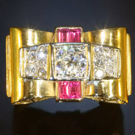 Big brilliant bi-color golden Retro ring