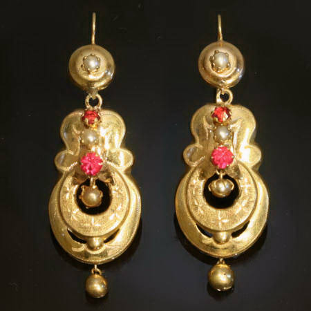 Early Victorian long pendent earrings with strass stones