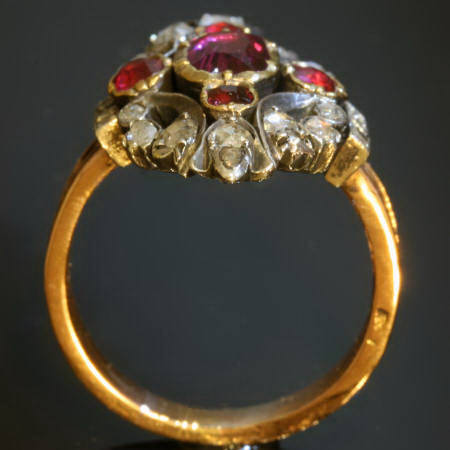 Early Victorian or Georgian ring with rose cut diamonds and rubies