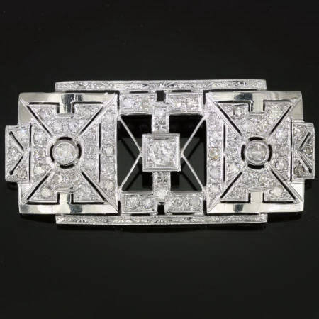 Geometrical platinum and diamond Art Deco brooch