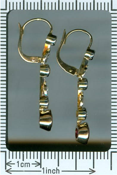 Late Victorian long pendent earrings with rose and old cut diamonds and garnets