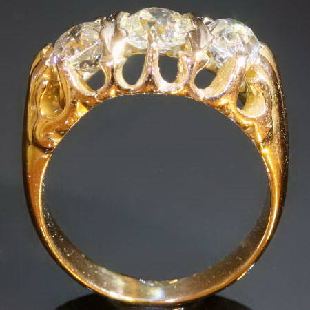 Yellow gold Victorian three old mine cut diamonds mens ring (image 3 of 5)
