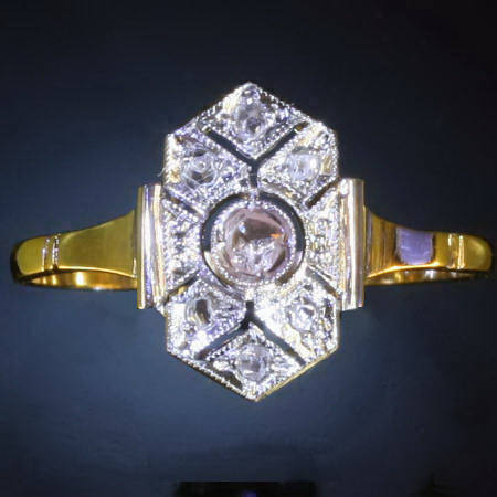 Bi-color golden Art Deco rose cut diamonds ring