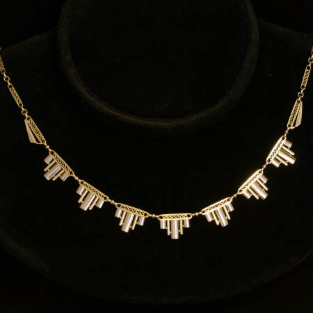 Art Deco multi color gold filigree bow chain