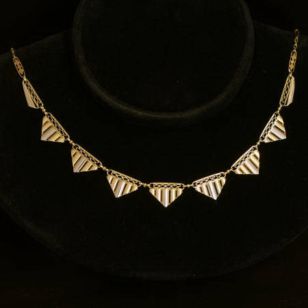 Art Deco bi-color gold filigree bow chain